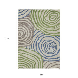 Homeroots 3' Beige Taupe And Green Abstract Washable Area Rug For Indoor And Outdoor High-traffic Spaces 8' X 10' Polyester 585829