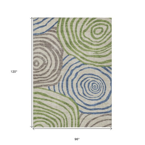 Homeroots 3' Beige Taupe And Green Abstract Washable Area Rug For Indoor And Outdoor High-traffic Spaces 8' X 10' Polyester 585829