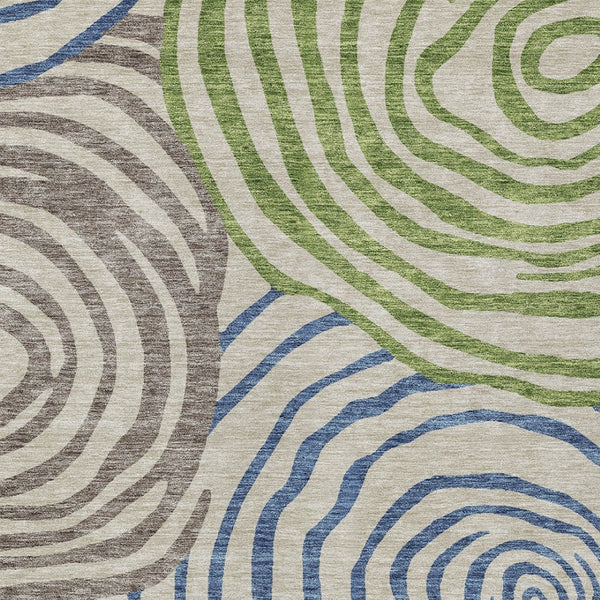 Homeroots 3' Beige Taupe And Green Abstract Washable Area Rug For Indoor And Outdoor High-traffic Spaces 8' X 10' Polyester 585829