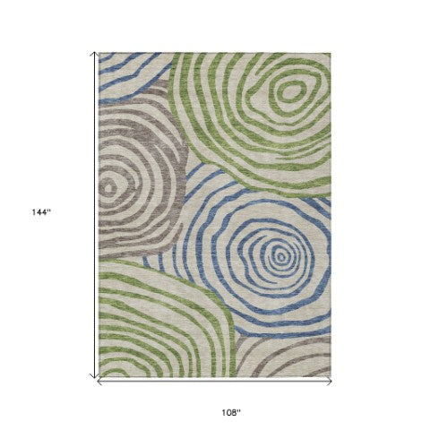 Homeroots 3' Beige Taupe And Green Abstract Washable Area Rug For Indoor And Outdoor High-traffic Spaces 9' X 12' Polyester 585830