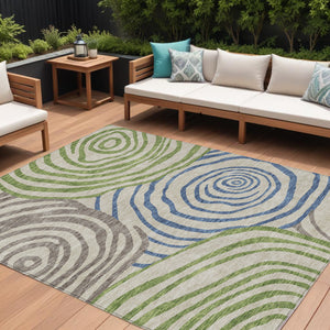 Homeroots 3' Beige Taupe And Green Abstract Washable Area Rug For Indoor And Outdoor High-traffic Spaces 9' X 12' Polyester 585830