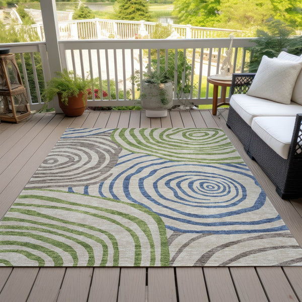 Homeroots 3' Beige Taupe And Green Abstract Washable Area Rug For Indoor And Outdoor High-traffic Spaces 9' X 12' Polyester 585830