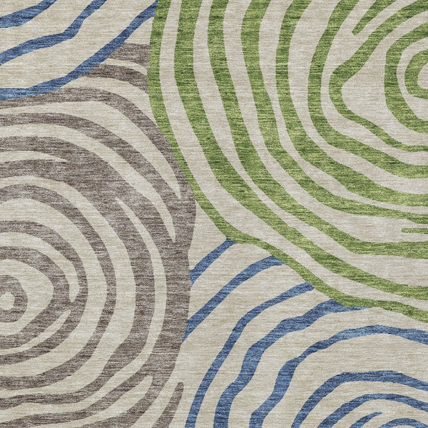 Homeroots 3' Beige Taupe And Green Abstract Washable Area Rug For Indoor And Outdoor High-traffic Spaces 9' X 12' Polyester 585830