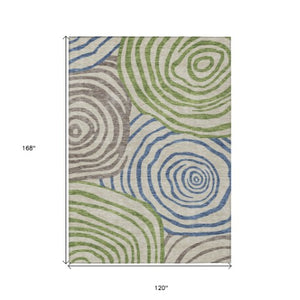 Homeroots 3' Beige Taupe And Green Abstract Washable Area Rug For Indoor And Outdoor High-traffic Spaces 10' X 14' Polyester 585831