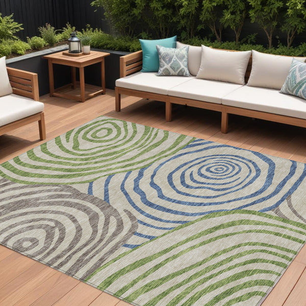 Homeroots 3' Beige Taupe And Green Abstract Washable Area Rug For Indoor And Outdoor High-traffic Spaces 10' X 14' Polyester 585831