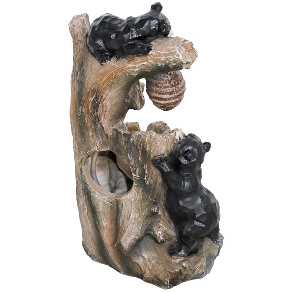 English Elm Outdoor Three Tier Bear Beehive Garden Fountain with Led Lights and Adjustable Pump T3971P390424