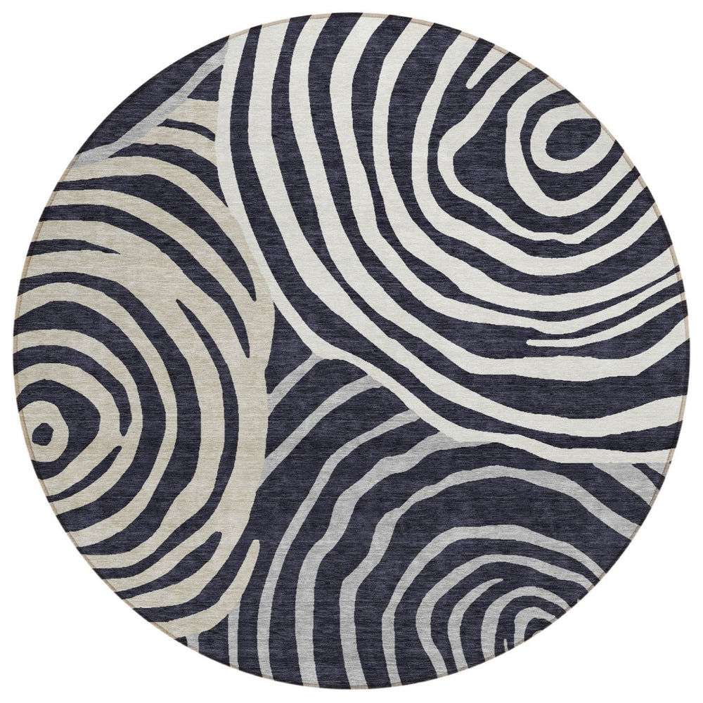 HomeRoots 5' Modern Abstract Black Charcoal and Gray Washable Area Rug for Indoor and Outdoor Durability 8' Round 585834