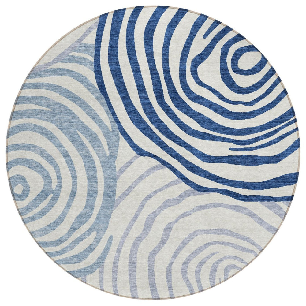 HomeRoots 5' Ivory and Navy Blue Abstract Area Rug - Stylish, Durable, Washable for Indoor and Outdoor Use 8' Round 585840