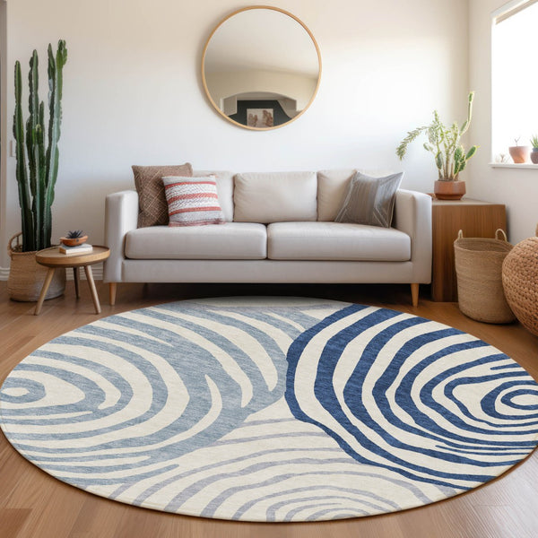 Homeroots 3' Beige Taupe And Green Abstract Washable Area Rug For Indoor And Outdoor High-traffic Spaces 8' Round Polyester 585840