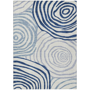 HomeRoots 5' Ivory and Navy Blue Abstract Area Rug - Stylish, Durable, Washable for Indoor and Outdoor Use 8' X 10' 585841