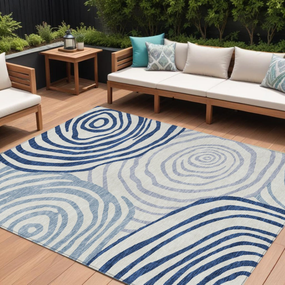 HomeRoots 9' Ivory and Navy Blue Abstract Area Rug - Modern Indoor Outdoor Design, Washable, Durable & Stylish 9' X 12' 585842