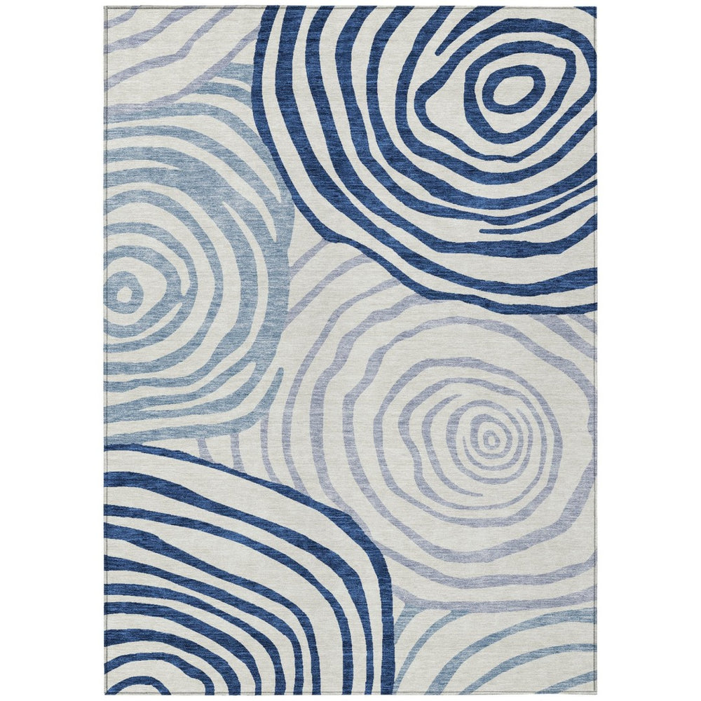 HomeRoots 9' Ivory and Navy Blue Abstract Area Rug - Modern Indoor Outdoor Design, Washable, Durable & Stylish 9' X 12' 585842