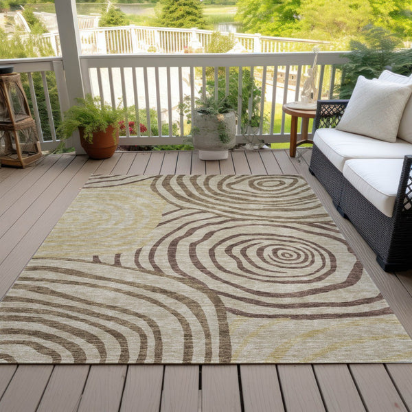 Homeroots 3' Beige Taupe And Green Abstract Washable Area Rug For Indoor And Outdoor High-traffic Spaces 3' X 5' Polyester 585844