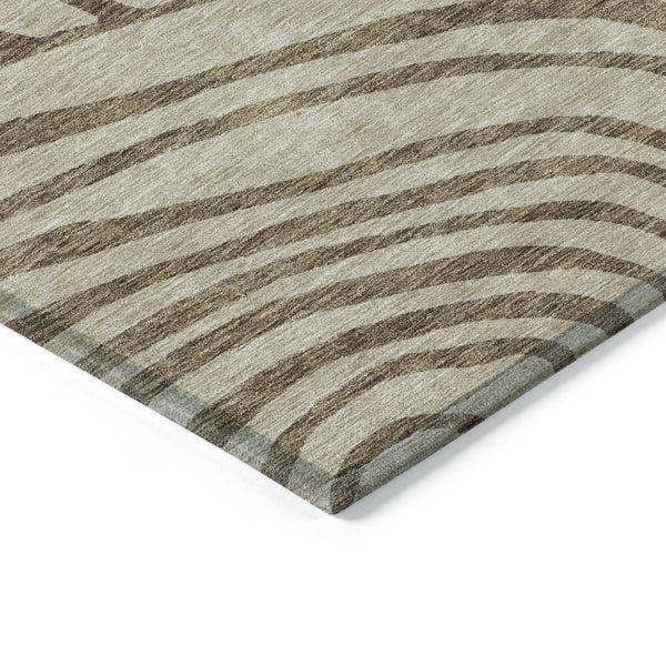 Homeroots 3' Beige Taupe And Green Abstract Washable Area Rug For Indoor And Outdoor High-traffic Spaces 3' X 5' Polyester 585844