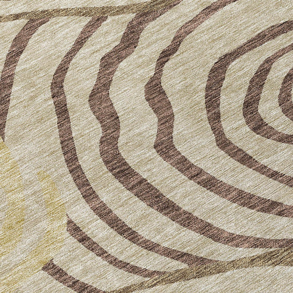 Homeroots 3' Beige Taupe And Green Abstract Washable Area Rug For Indoor And Outdoor High-traffic Spaces 3' X 5' Polyester 585844