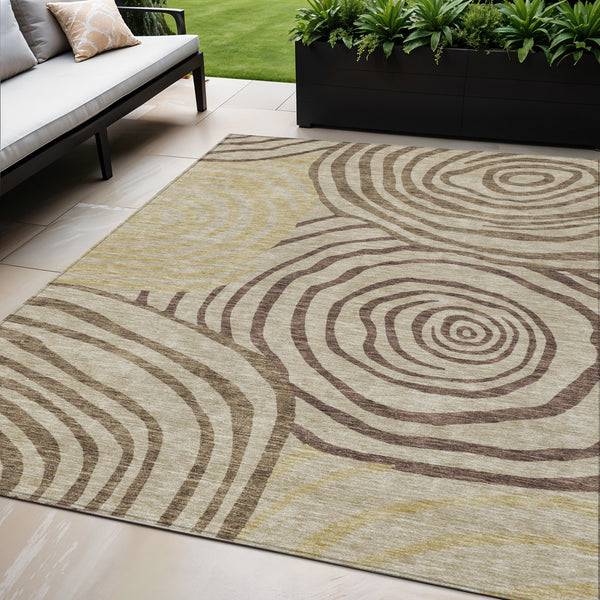 Homeroots 3' Beige Taupe And Green Abstract Washable Area Rug For Indoor And Outdoor High-traffic Spaces 5' X 8' Polyester 585845