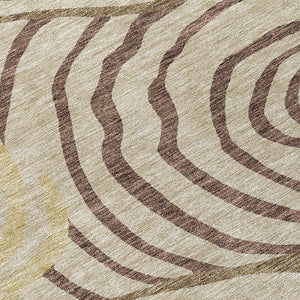 Homeroots 3' Beige Taupe And Green Abstract Washable Area Rug For Indoor And Outdoor High-traffic Spaces 5' X 8' Polyester 585845