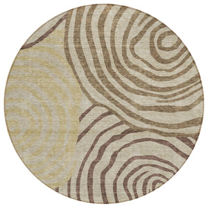 HomeRoots 5' Abstract Washable Area Rug in Brown Taupe and Beige - Durable, Stylish for Indoor & Outdoor Use 8' Round 585846