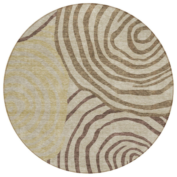 HomeRoots 5' Abstract Washable Area Rug in Brown Taupe and Beige - Durable, Stylish for Indoor & Outdoor Use 8' Round 585846