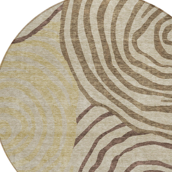 Homeroots 3' Beige Taupe And Green Abstract Washable Area Rug For Indoor And Outdoor High-traffic Spaces 8' Round Polyester 585846