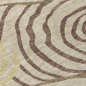 Homeroots 3' Beige Taupe And Green Abstract Washable Area Rug For Indoor And Outdoor High-traffic Spaces 8' Round Polyester 585846