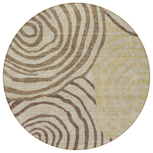 Homeroots 3' Beige Taupe And Green Abstract Washable Area Rug For Indoor And Outdoor High-traffic Spaces 8' Round Polyester 585846