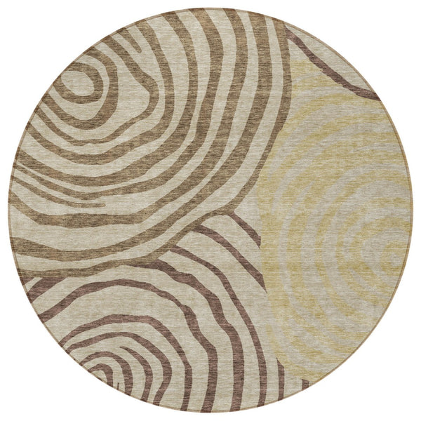 Homeroots 3' Beige Taupe And Green Abstract Washable Area Rug For Indoor And Outdoor High-traffic Spaces 8' Round Polyester 585846