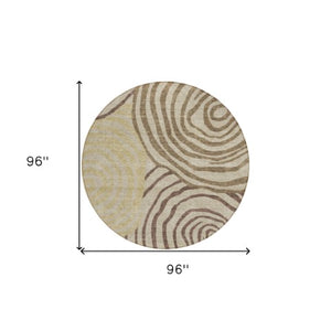 Homeroots 3' Beige Taupe And Green Abstract Washable Area Rug For Indoor And Outdoor High-traffic Spaces 8' Round Polyester 585846