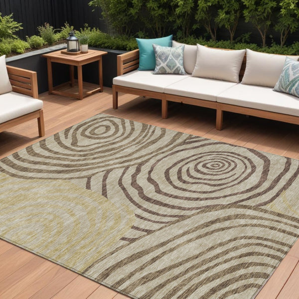 HomeRoots 5' Abstract Washable Area Rug in Brown Taupe and Beige - Durable, Stylish for Indoor & Outdoor Use 8' X 10' 585847