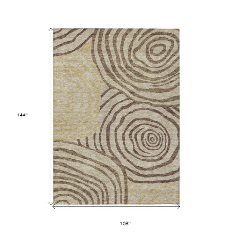 Homeroots 3' Beige Taupe And Green Abstract Washable Area Rug For Indoor And Outdoor High-traffic Spaces 9' X 12' Polyester 585848