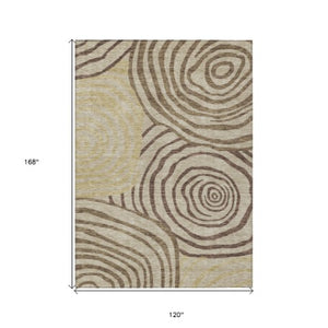 Homeroots 3' Beige Taupe And Green Abstract Washable Area Rug For Indoor And Outdoor High-traffic Spaces 10' X 14' Polyester 585849