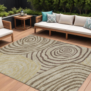 Homeroots 3' Beige Taupe And Green Abstract Washable Area Rug For Indoor And Outdoor High-traffic Spaces 10' X 14' Polyester 585849