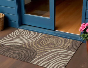 Homeroots 3' Beige Taupe And Green Abstract Washable Area Rug For Indoor And Outdoor High-traffic Spaces 3' X 5' Polyester 585850