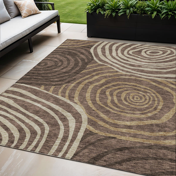 Homeroots 3' Beige Taupe And Green Abstract Washable Area Rug For Indoor And Outdoor High-traffic Spaces 5' X 8' Polyester 585851