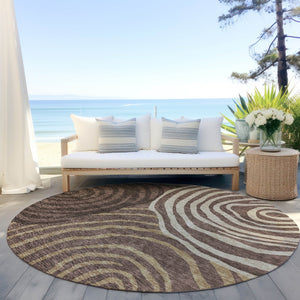 Homeroots 3' Beige Taupe And Green Abstract Washable Area Rug For Indoor And Outdoor High-traffic Spaces 8' Round Polyester 585852