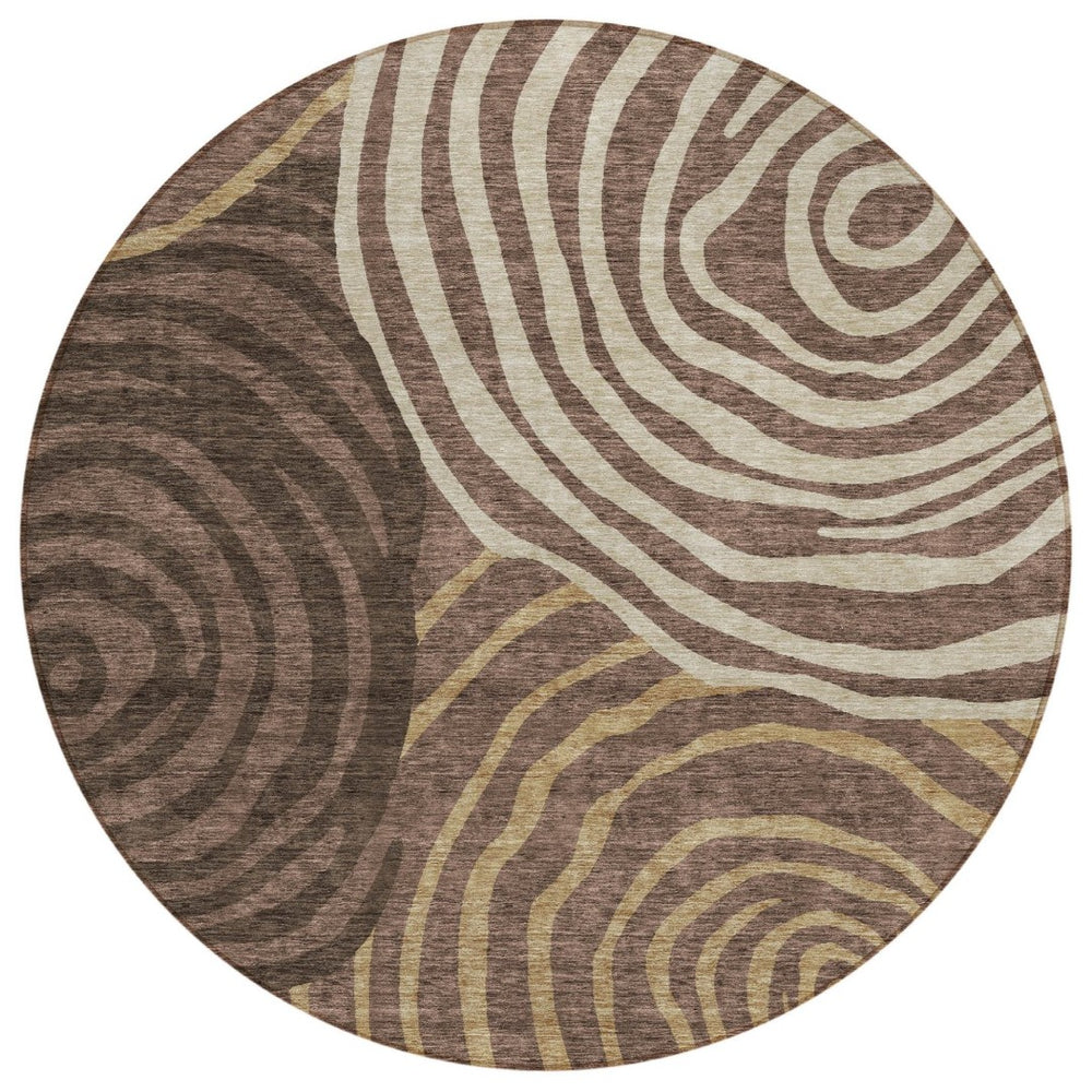HomeRoots 5' Brown and Taupe Abstract Area Rug – Washable, Durable, Indoor-Outdoor Design for Modern Spaces 8' Round 585852