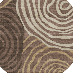 Homeroots 3' Beige Taupe And Green Abstract Washable Area Rug For Indoor And Outdoor High-traffic Spaces 8' Round Polyester 585852