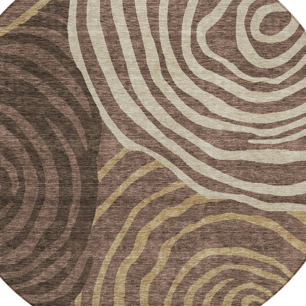 Homeroots 3' Beige Taupe And Green Abstract Washable Area Rug For Indoor And Outdoor High-traffic Spaces 8' Round Polyester 585852