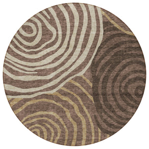 Homeroots 3' Beige Taupe And Green Abstract Washable Area Rug For Indoor And Outdoor High-traffic Spaces 8' Round Polyester 585852