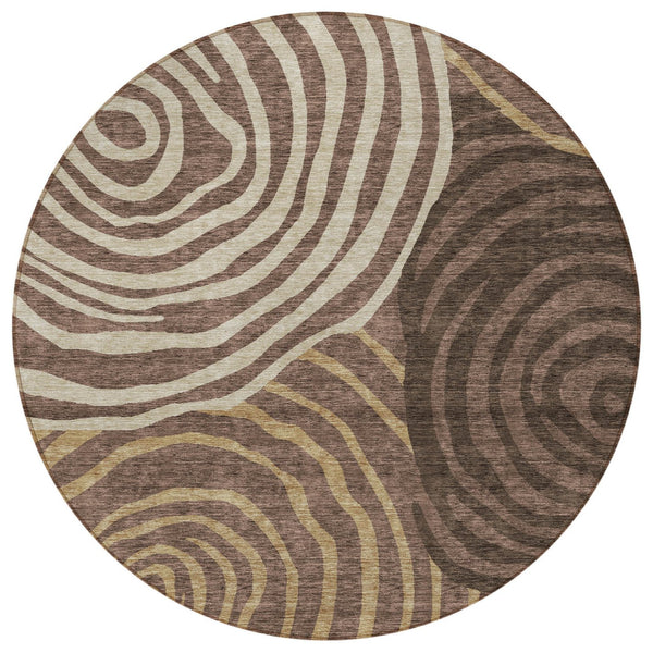 Homeroots 3' Beige Taupe And Green Abstract Washable Area Rug For Indoor And Outdoor High-traffic Spaces 8' Round Polyester 585852