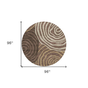 Homeroots 3' Beige Taupe And Green Abstract Washable Area Rug For Indoor And Outdoor High-traffic Spaces 8' Round Polyester 585852