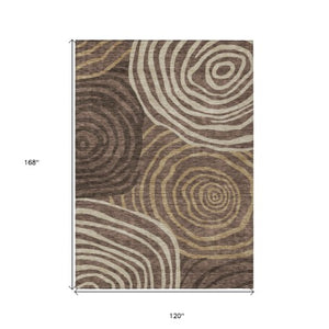 Homeroots 3' Beige Taupe And Green Abstract Washable Area Rug For Indoor And Outdoor High-traffic Spaces 10' X 14' Polyester 585855
