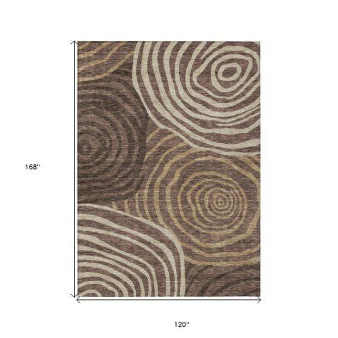 Homeroots 3' Beige Taupe And Green Abstract Washable Area Rug For Indoor And Outdoor High-traffic Spaces 10' X 14' Polyester 585855
