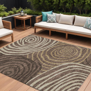 Homeroots 3' Beige Taupe And Green Abstract Washable Area Rug For Indoor And Outdoor High-traffic Spaces 10' X 14' Polyester 585855