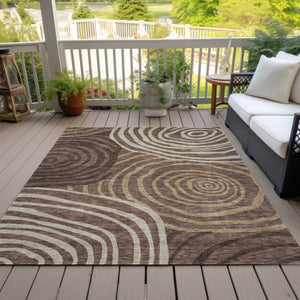 Homeroots 3' Beige Taupe And Green Abstract Washable Area Rug For Indoor And Outdoor High-traffic Spaces 10' X 14' Polyester 585855