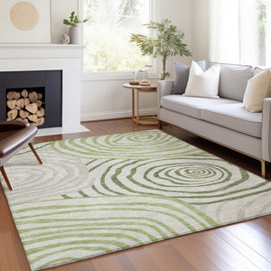 Homeroots 3' Beige Taupe And Green Abstract Washable Area Rug For Indoor And Outdoor High-traffic Spaces 3' X 5' Polyester 585856