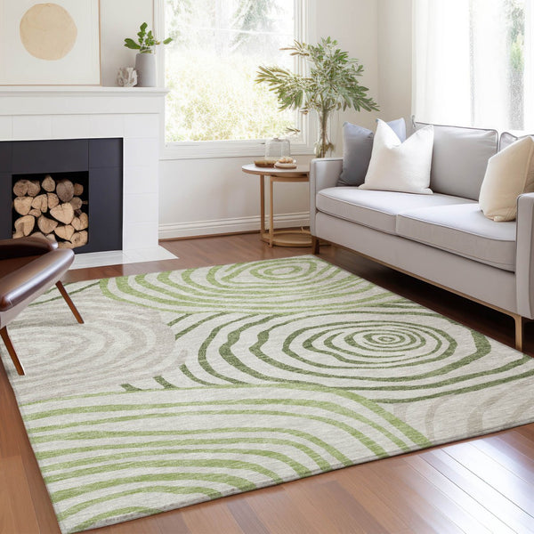 Homeroots 3' Beige Taupe And Green Abstract Washable Area Rug For Indoor And Outdoor High-traffic Spaces 3' X 5' Polyester 585856