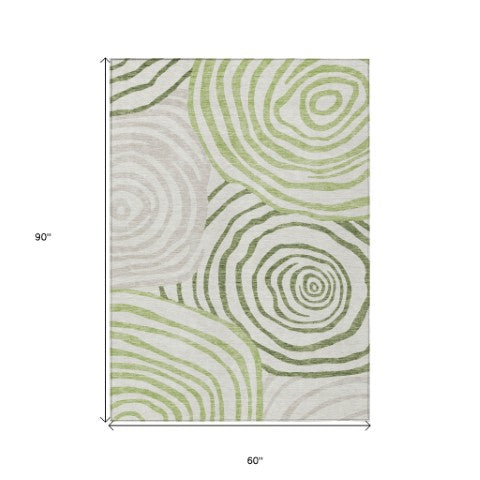 Homeroots 3' Beige Taupe And Green Abstract Washable Area Rug For Indoor And Outdoor High-traffic Spaces 5' X 8' Polyester 585857