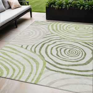 Homeroots 3' Beige Taupe And Green Abstract Washable Area Rug For Indoor And Outdoor High-traffic Spaces 5' X 8' Polyester 585857