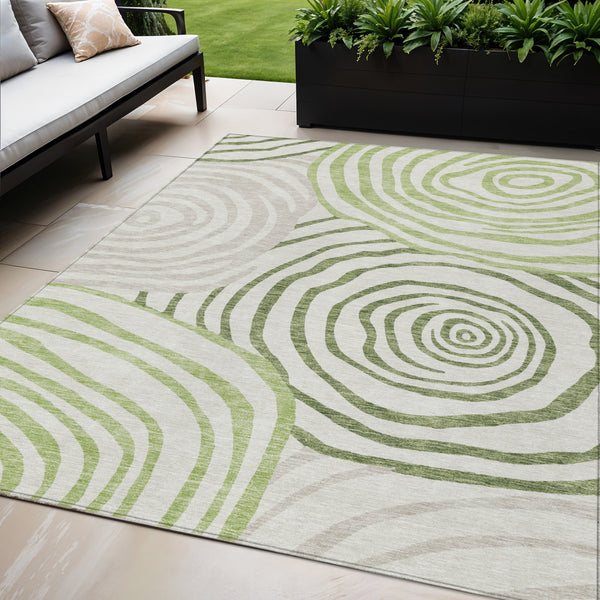 Homeroots 3' Beige Taupe And Green Abstract Washable Area Rug For Indoor And Outdoor High-traffic Spaces 5' X 8' Polyester 585857